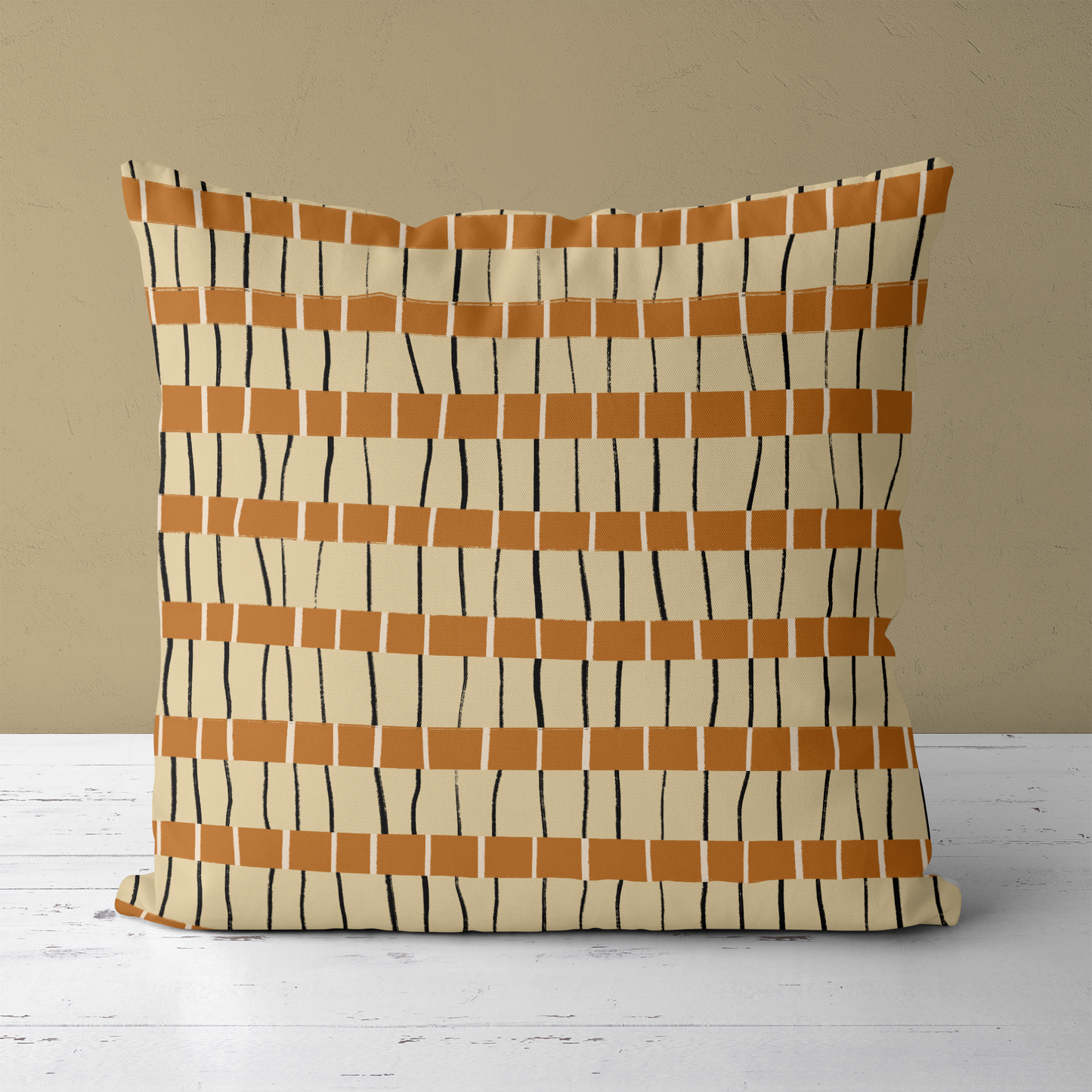 Rustic Beige Line Art Pattern Throw Pillow