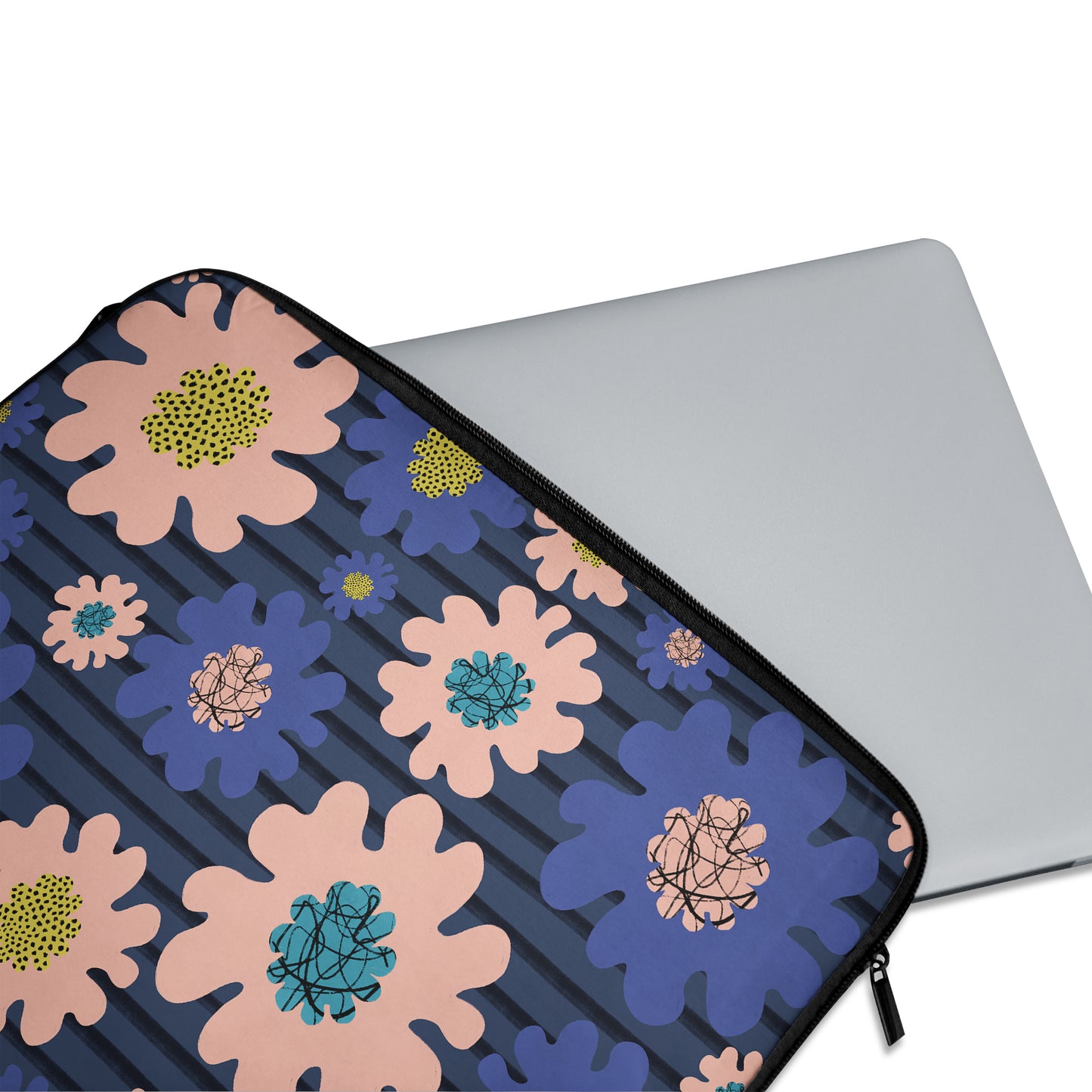 Retro Navy Blue Flowers MacBook Sleeve