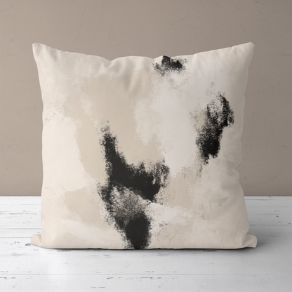Light Beige Painted Abstract Japandi Style Throw Pillow