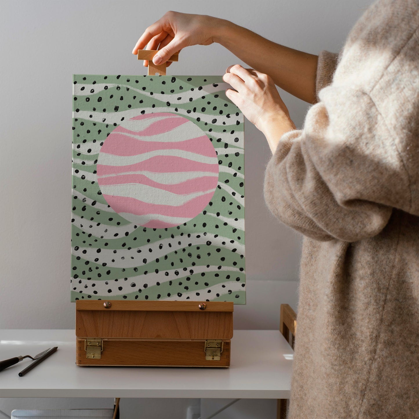 Mint Cute Sun with Dots Canvas Print