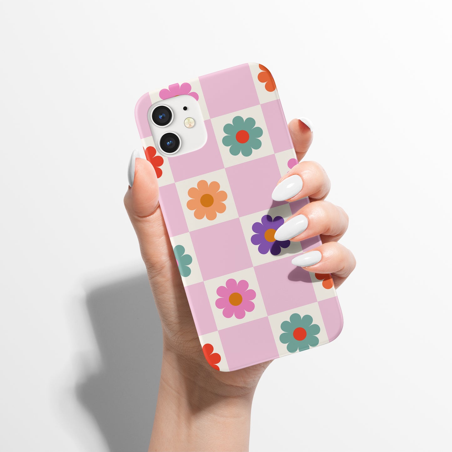 Pink Checkered Groovy Floral iPhone Case