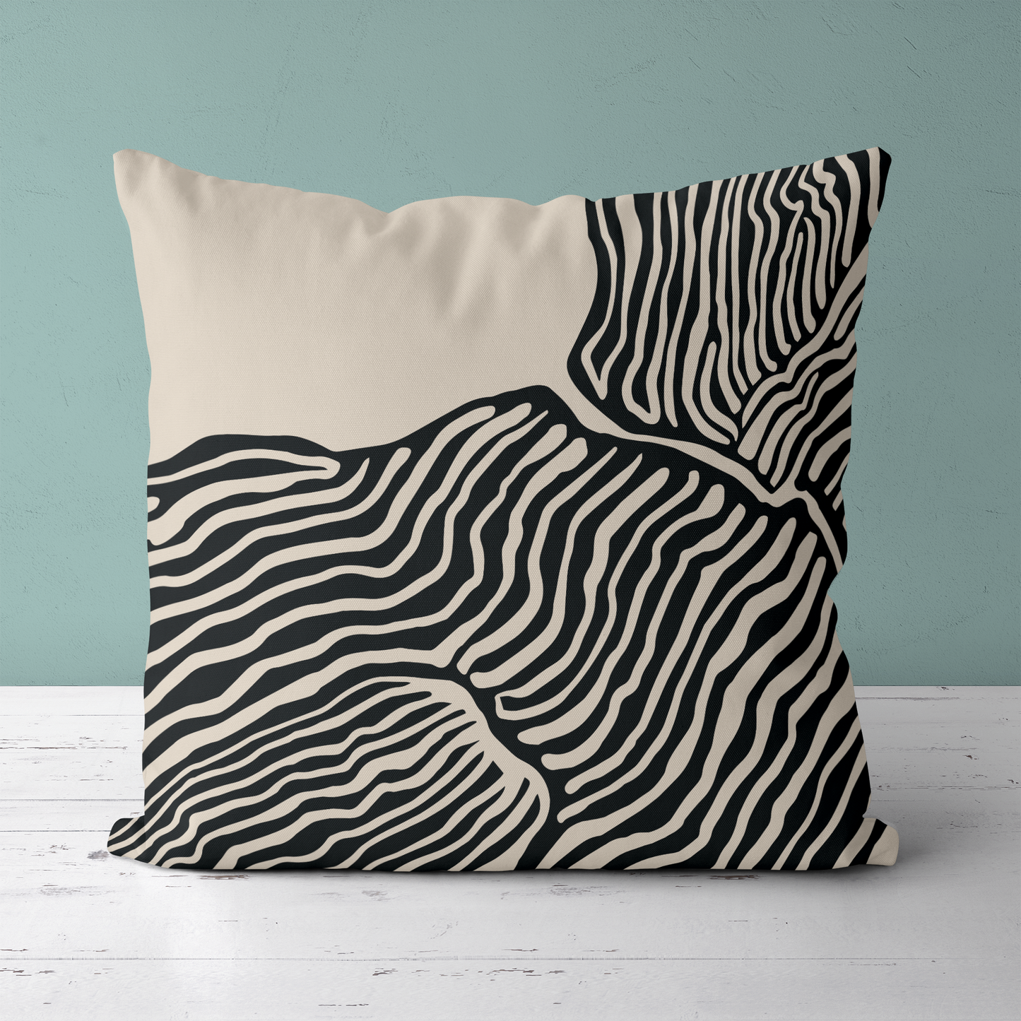 Black Abstract Wave Line Art Throw Pillow