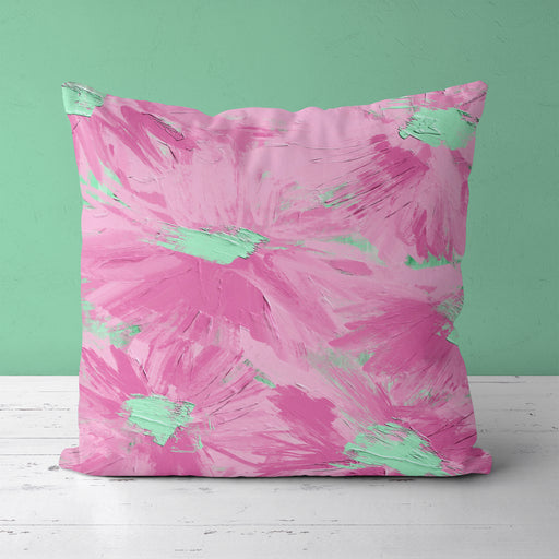 Throw Pillow with Painted Pink Flowers