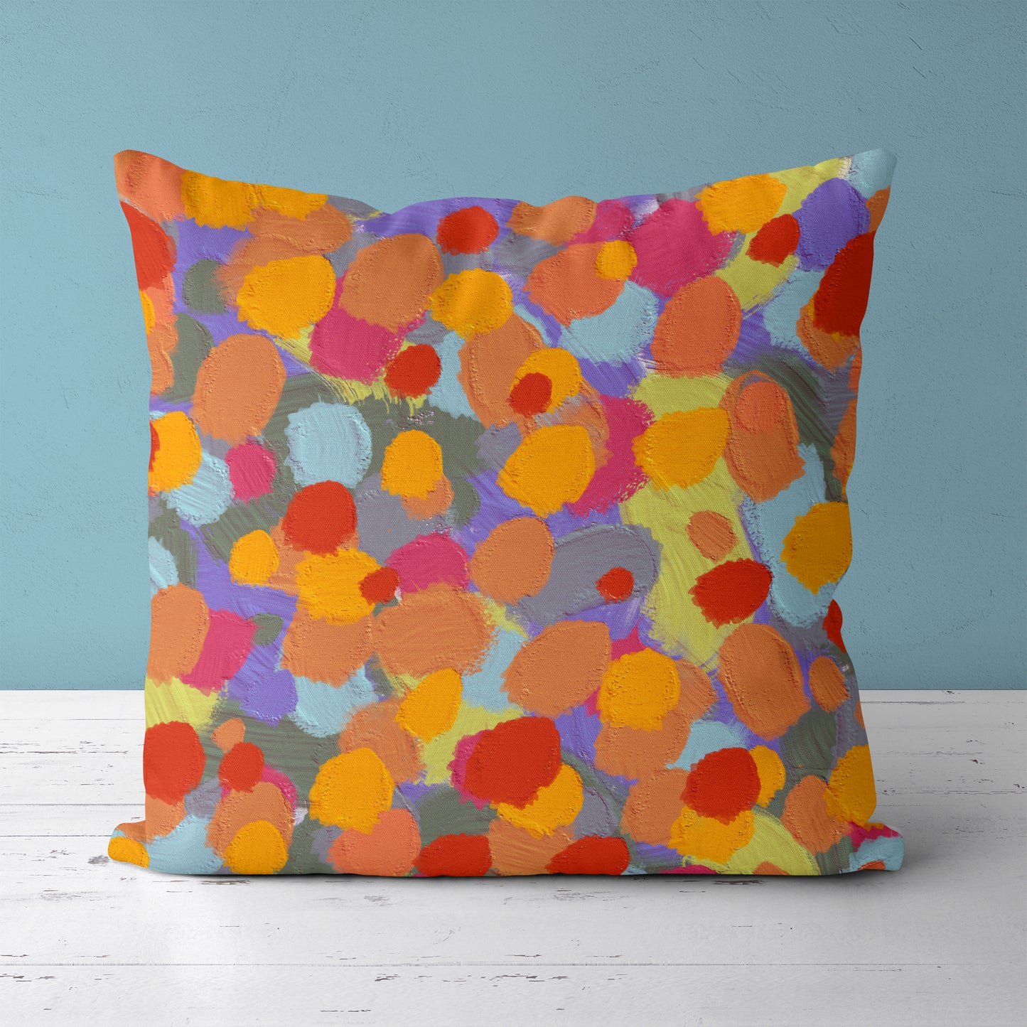 Colorful Hand Painted Abstract Throw Pillow