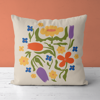 Botanical Garden Colorful Floral Throw Pillow