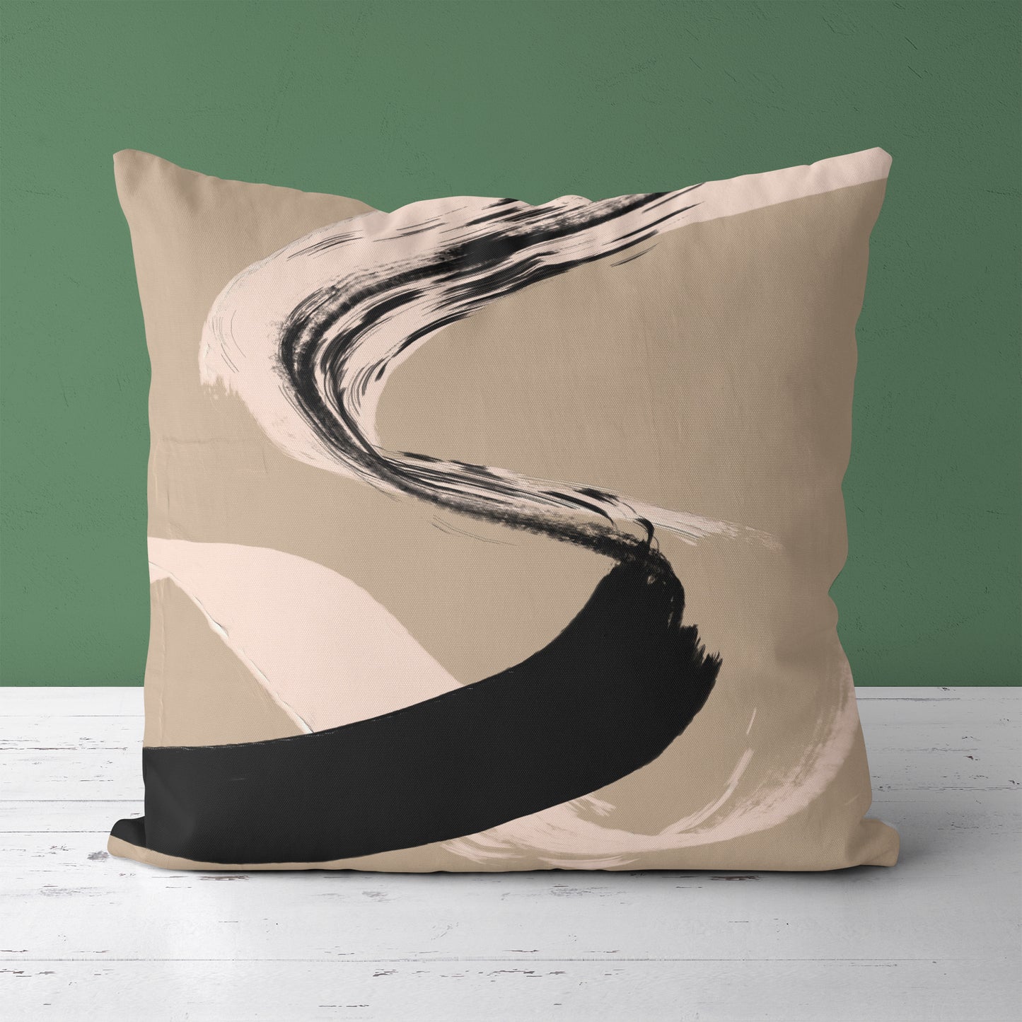 Beige&Black Brush Abstract Art Throw Pillow