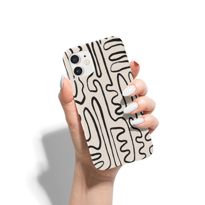 Beige iPhone Case with Abstract Line Art