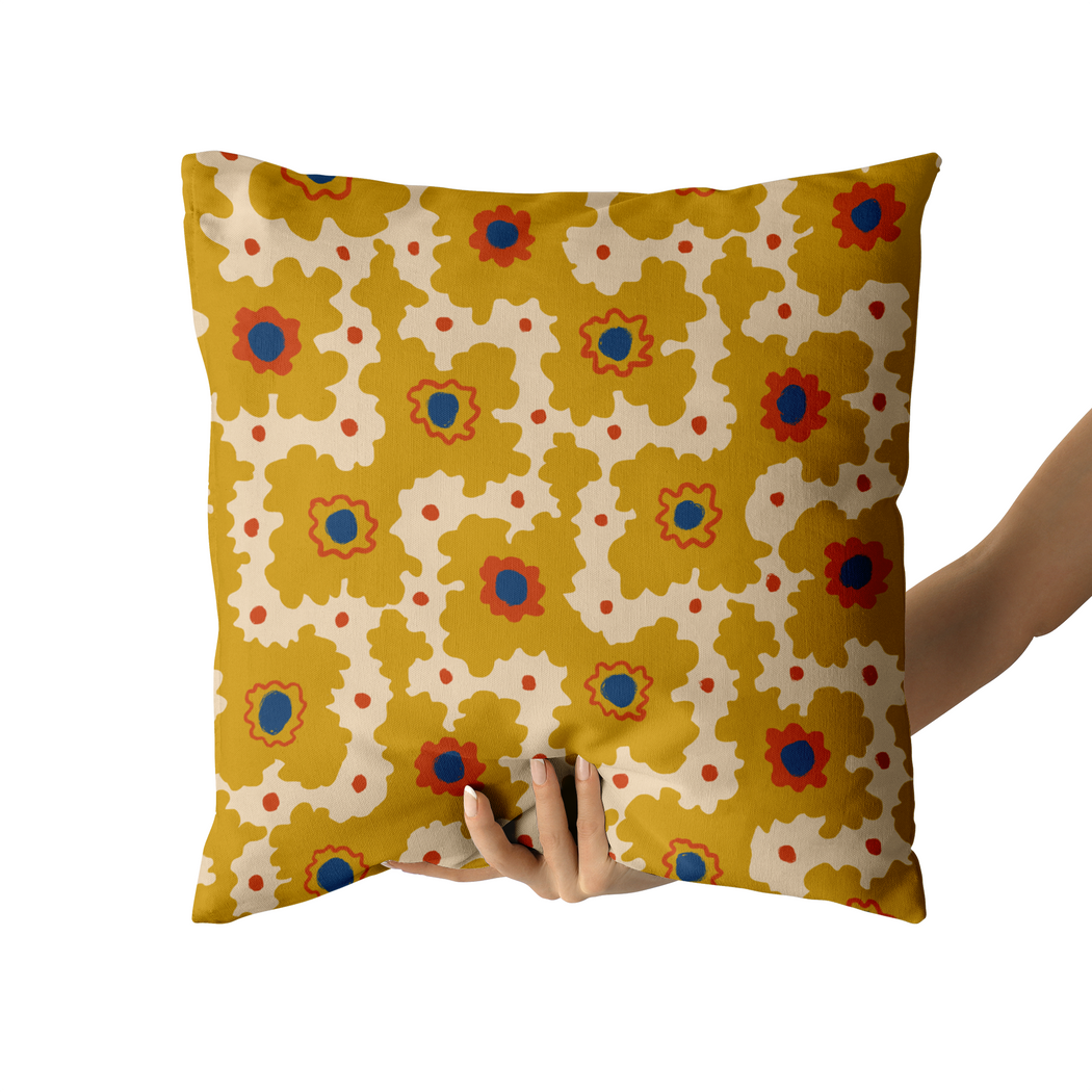 Mustard Retro Abstract Pattern Throw Pillow