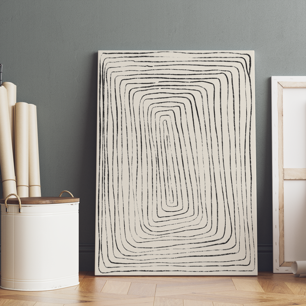 Rustic Line Art Maze Minimalist Canvas Print