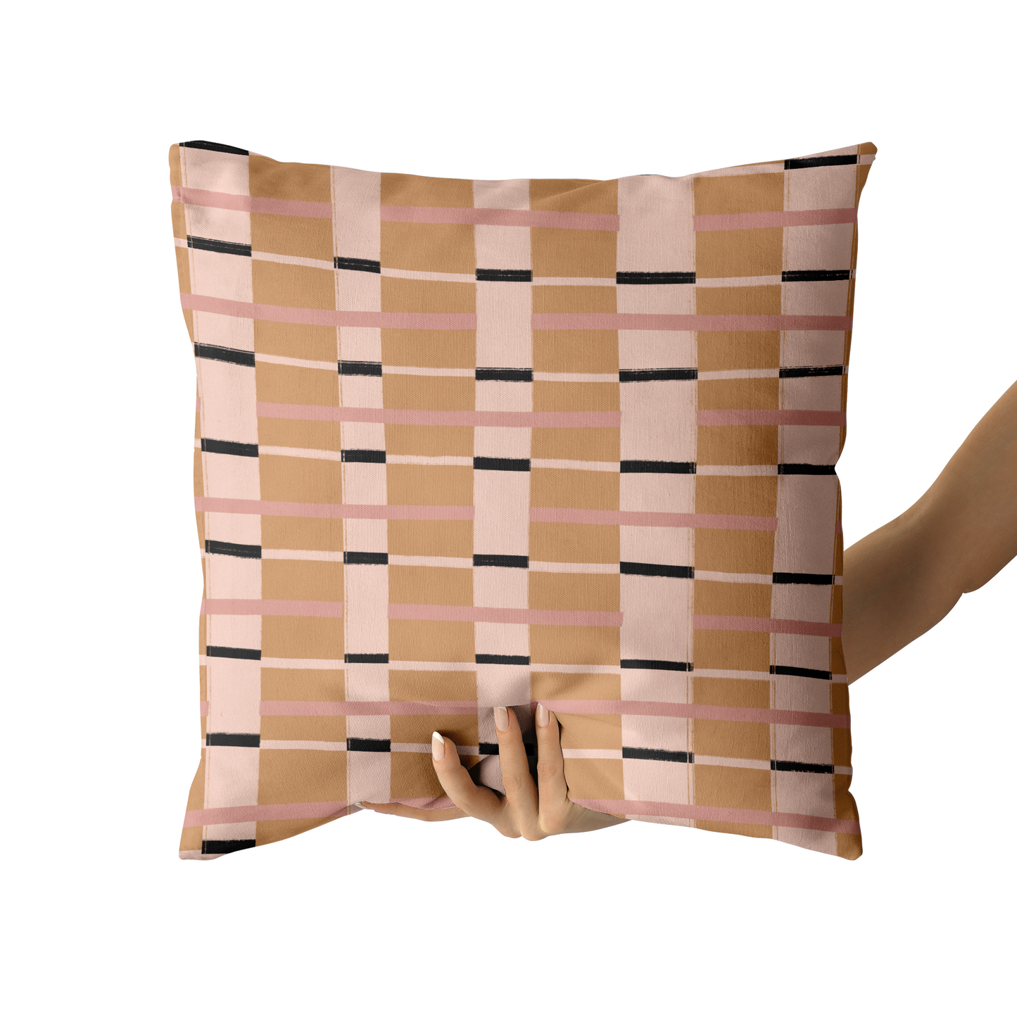 Modern Pink Beige Line Art Throw Pillow