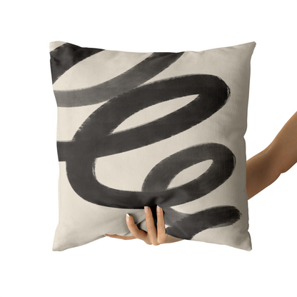 Black Ink Painted Abstract Swirl Throw Pillow
