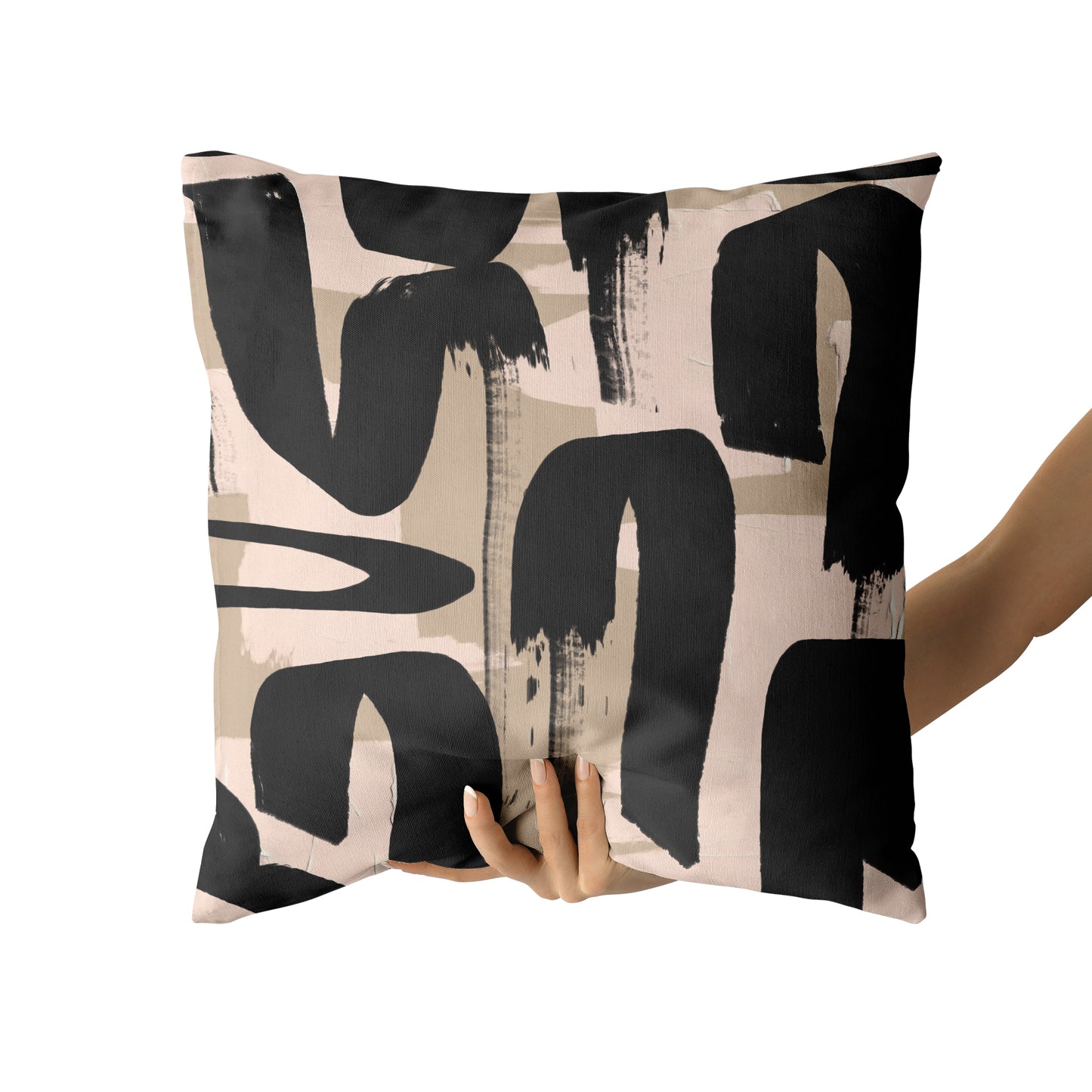 Beige and Black Modern Art Throw Pillow