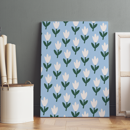 Blue Floral Botanical Pattern Canvas Print