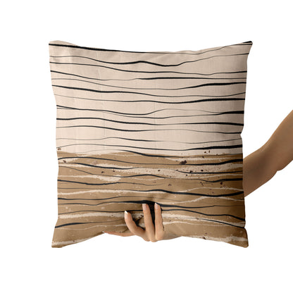 Beige Wavy Line Art Throw Pillow