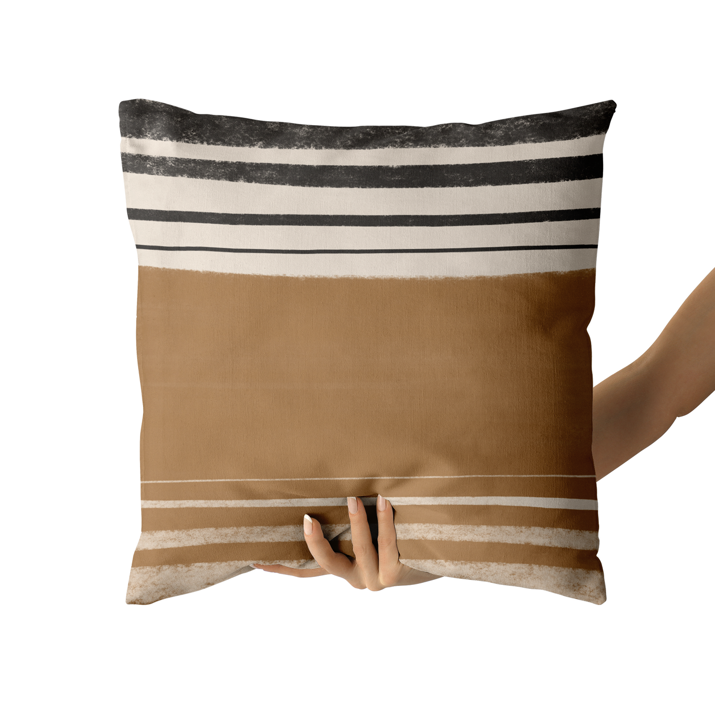 Beige Brown Striped Minimalist Throw Pillow