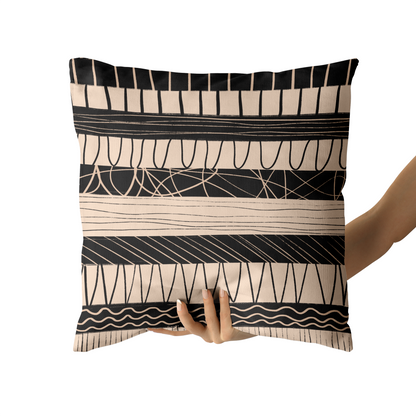 Abstract Etno Beige Black Throw Pillow