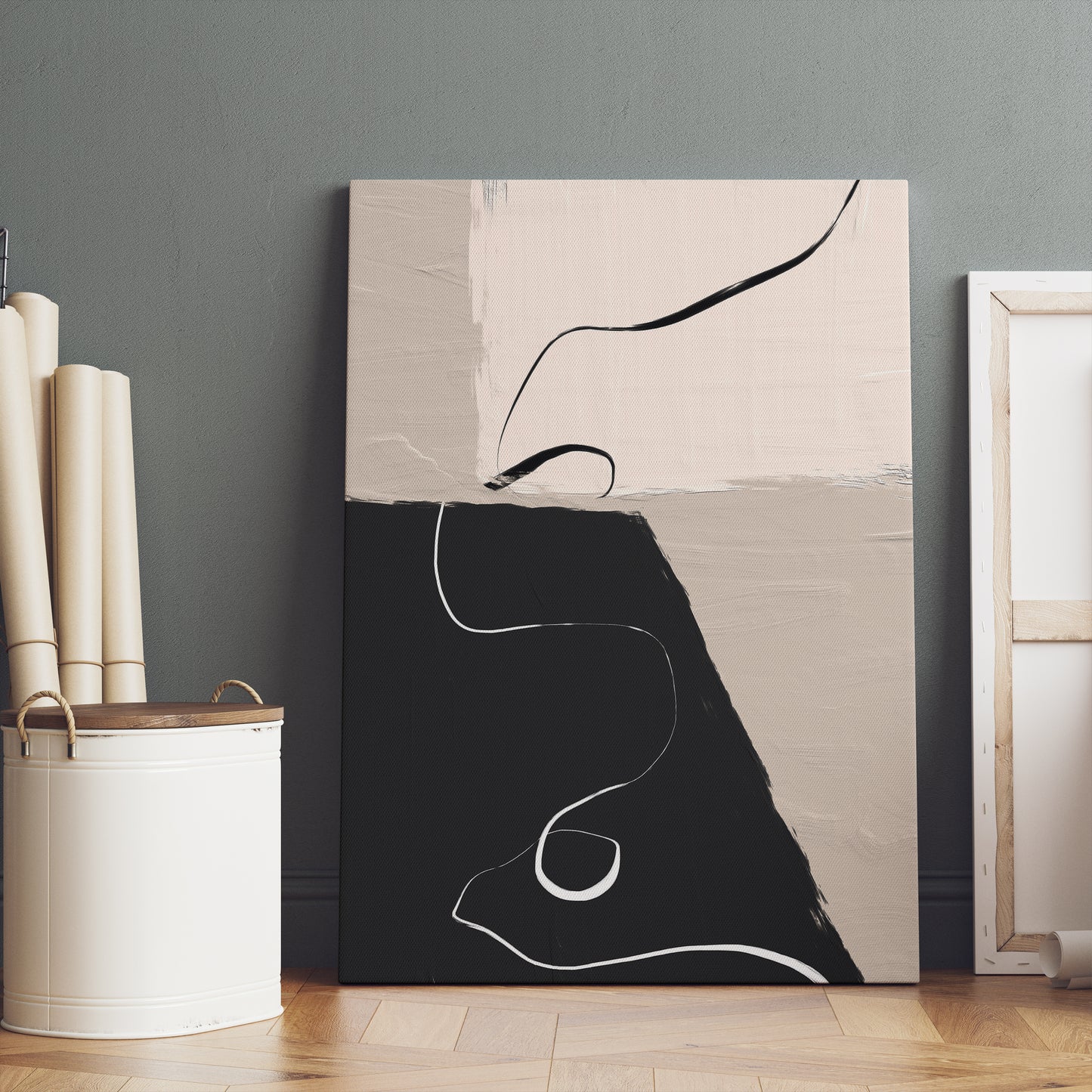 Black and Beige Blocks Canvas Painting
