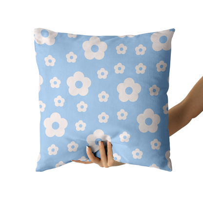 Blue Retro Flowers Pattern Throw Pillow