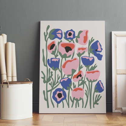 Painted Retro Flowers Canvas Print