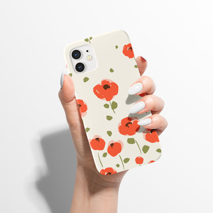 Red Poppies with Beige Background iPhone Case