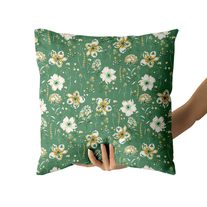 Green Floral Vintage Throw Pillow