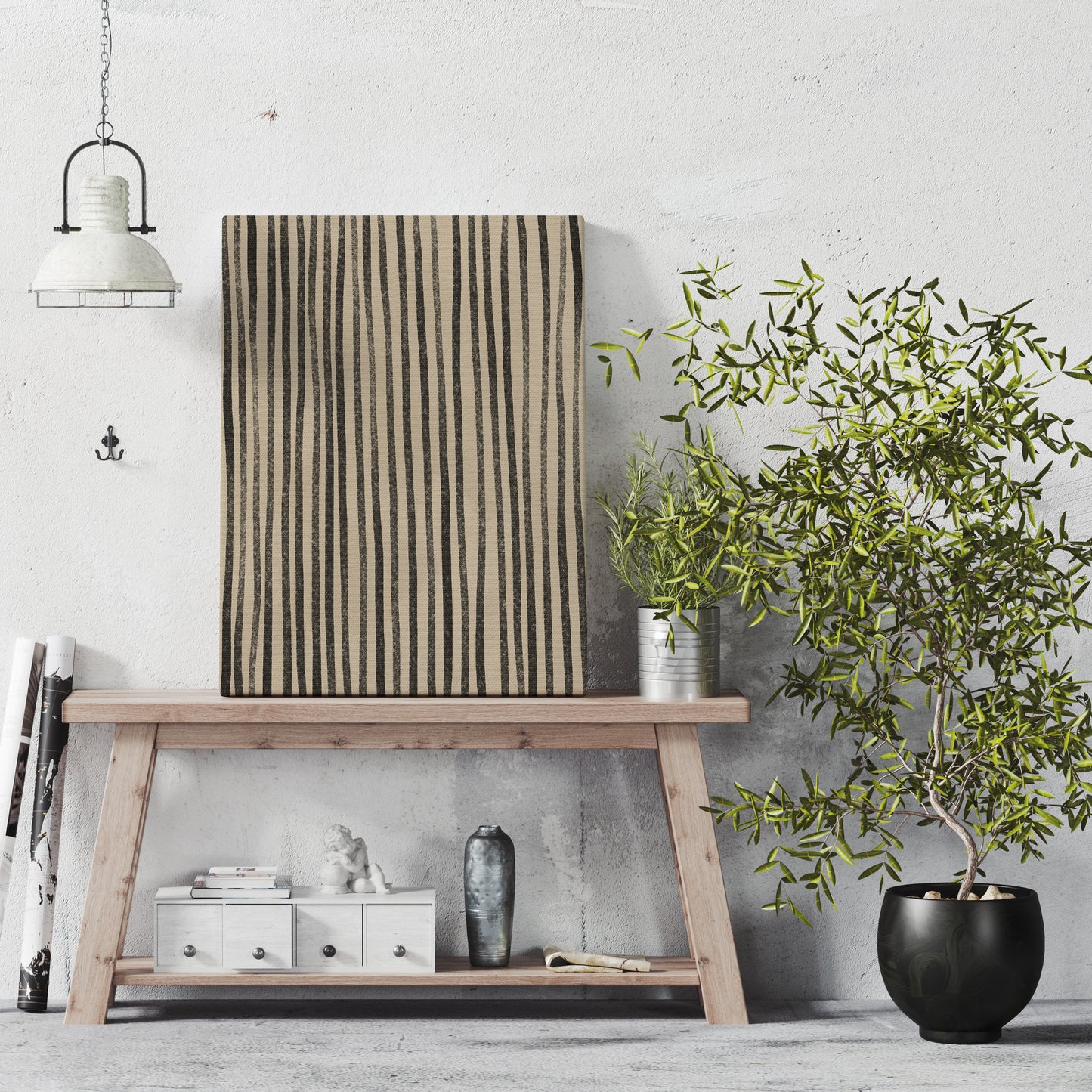 Beige and Black Striped Canvas Print