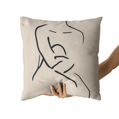 Sitting Woman Line Art Minimalist Throw Pillow