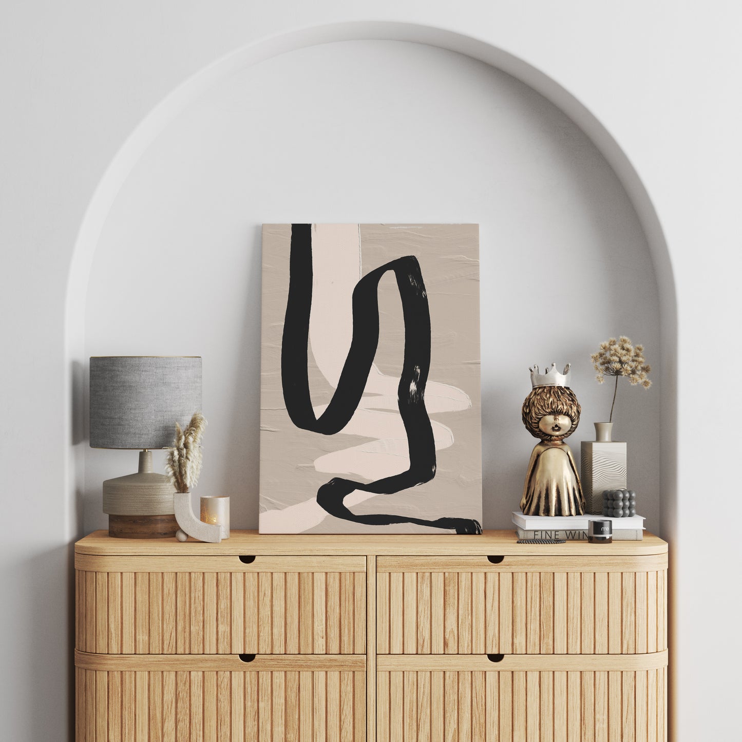 Black and Beige Lines Painting Canvas Print