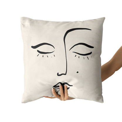 Minimalist Throw Pillow with Sleeping Woman