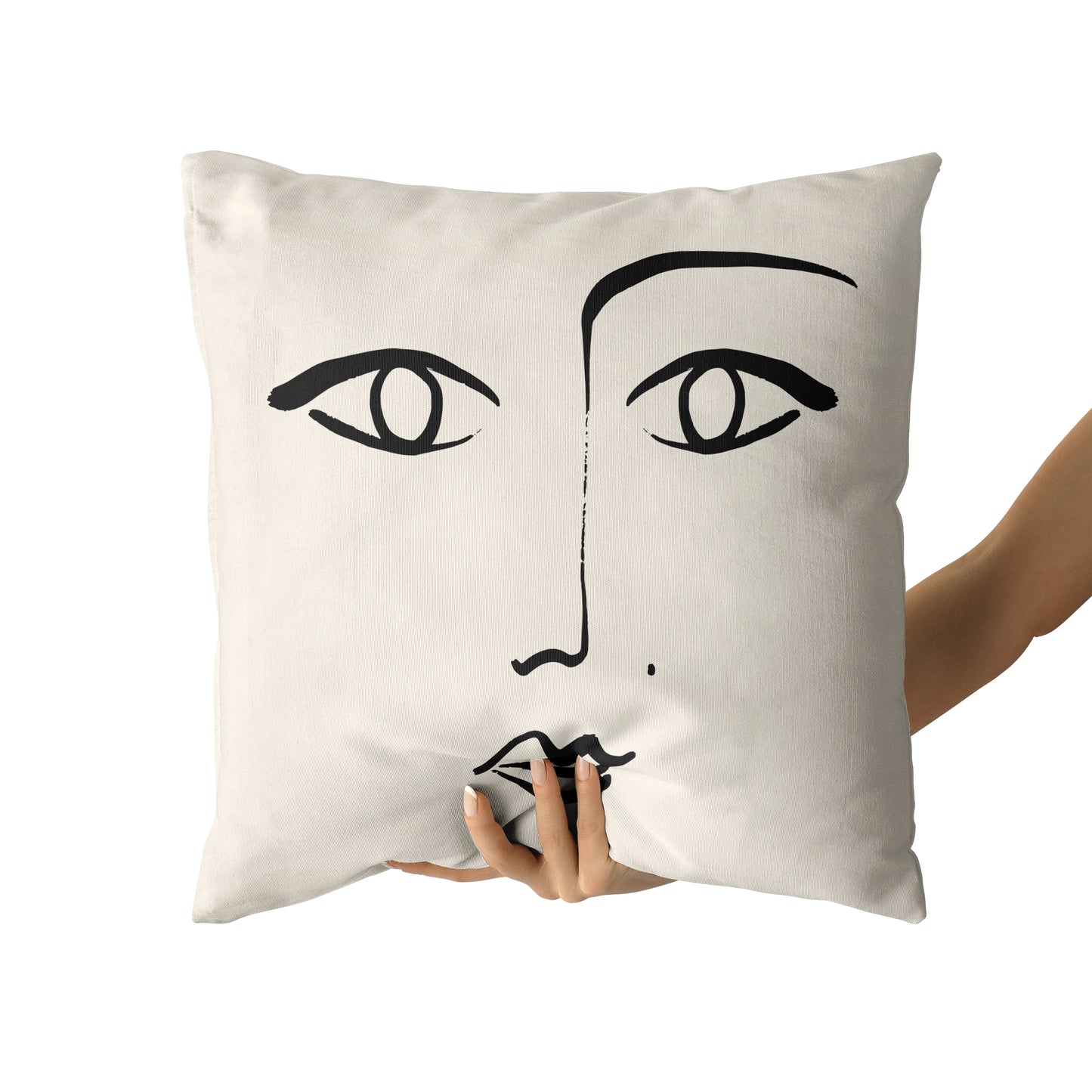 Bright Beige Throw Pillow with Woman Face