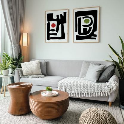 Set of 2 Black Geometric Modern Art Posters