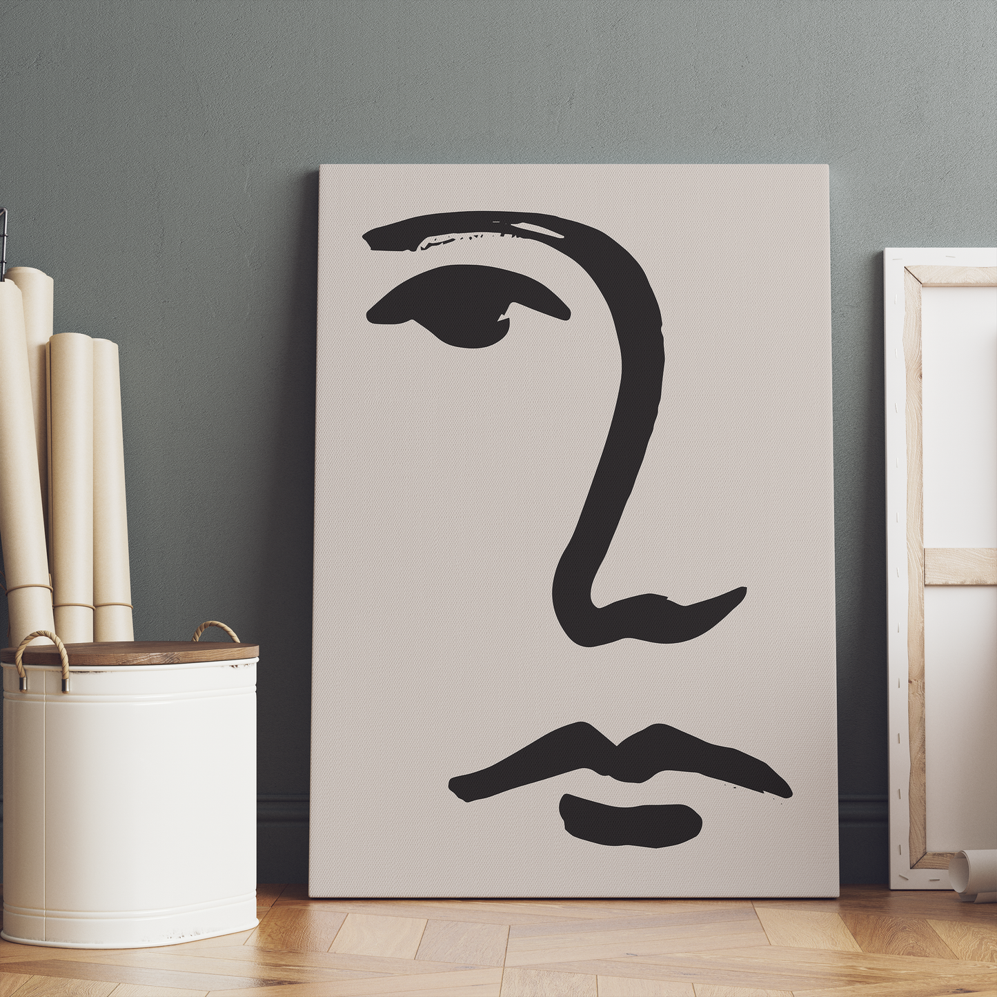 Black Line Art Face Canvas Print