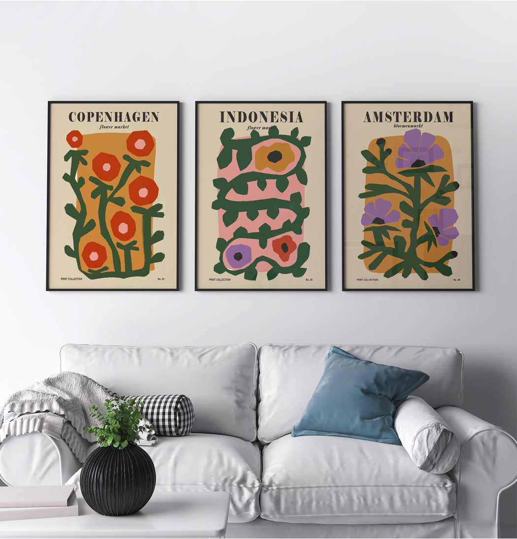 Set of 3 Flower Market Prints