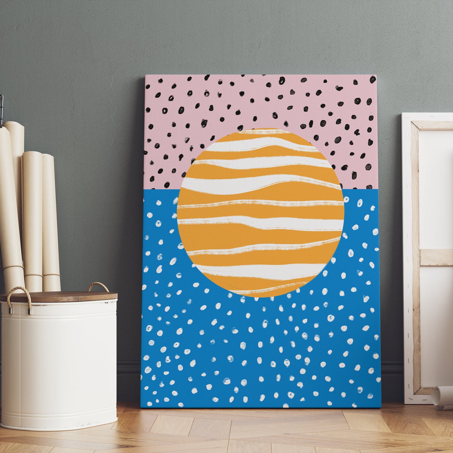 Blue Sun with Dots Modern Canvas Print
