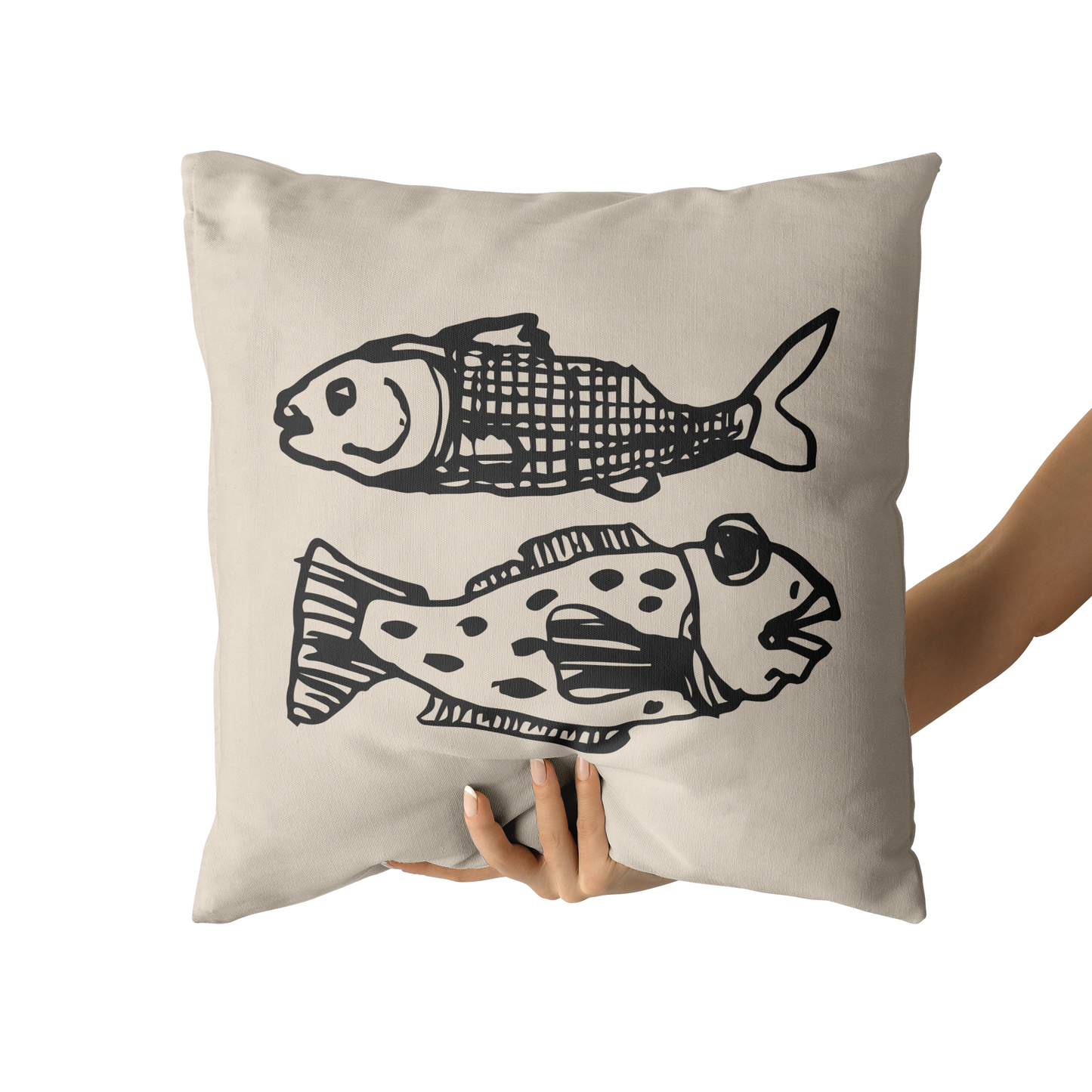 Handdrawn Fish Throw Pillow