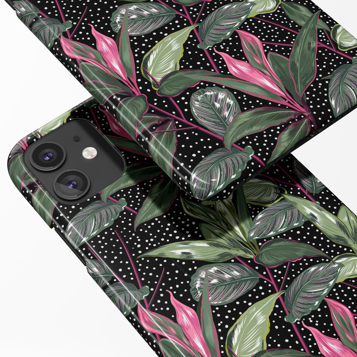 Black Flowers with Dots Pattern iPhone Case