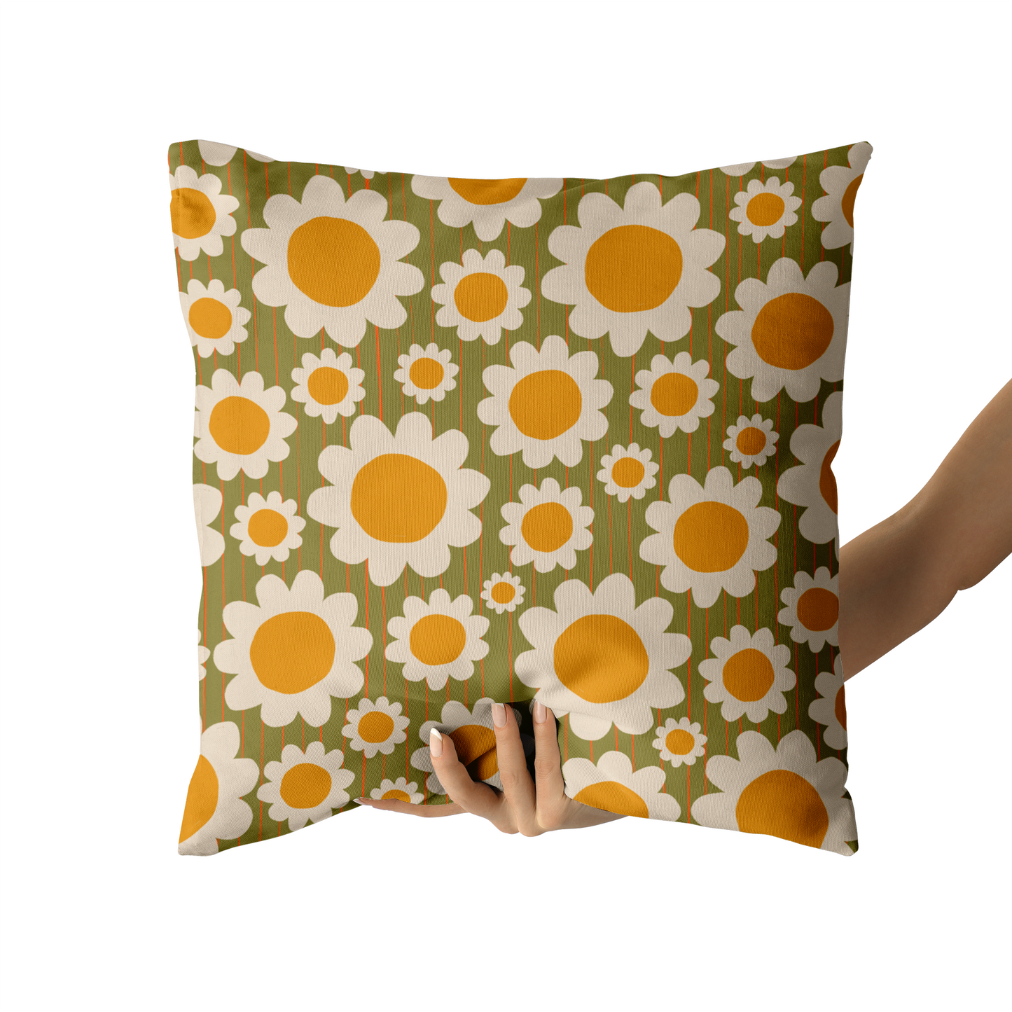 Retro Daisies 60s Pattern Throw Pillow