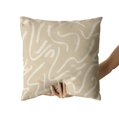Beige Line Art Abstract Style Throw Pillow