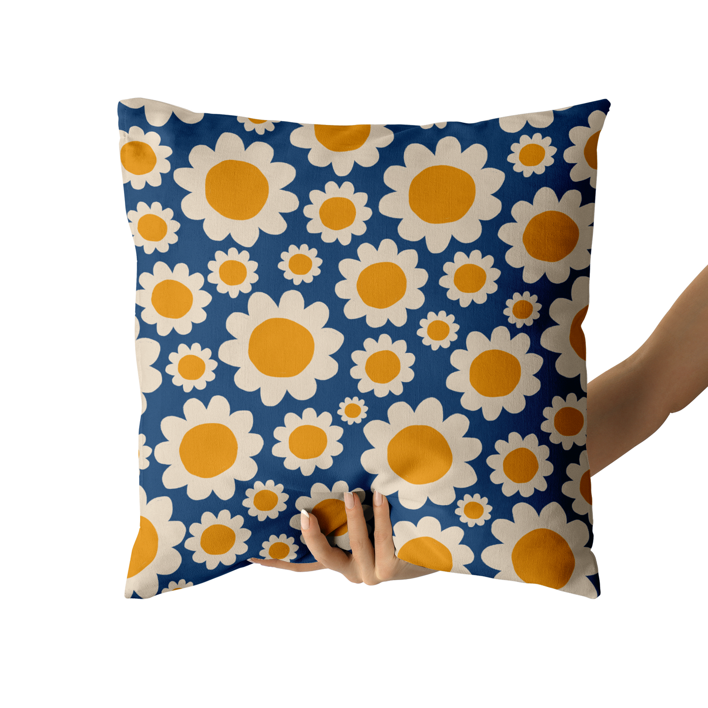 Blue Throw Pillow with Daisies