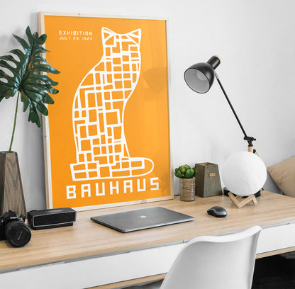 Yellow Geometric Cat Bauhaus Poster