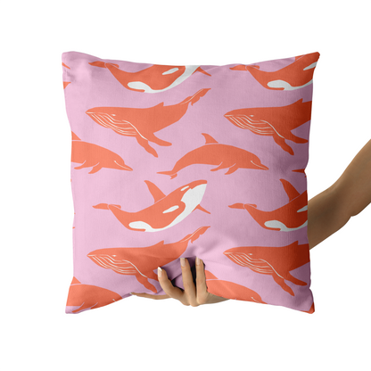Wildlife Pattern, Happy Dolphins Throw Pillow