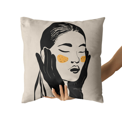 Thinking Woman, Handdrawn Art Throw Pillow