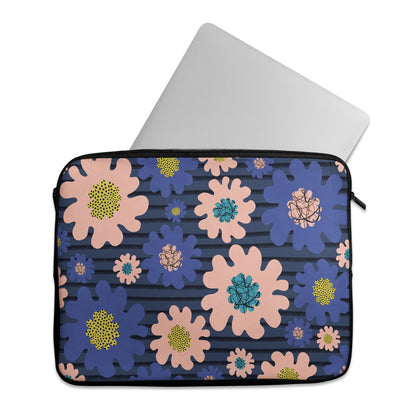 Retro Navy Blue Flowers MacBook Sleeve