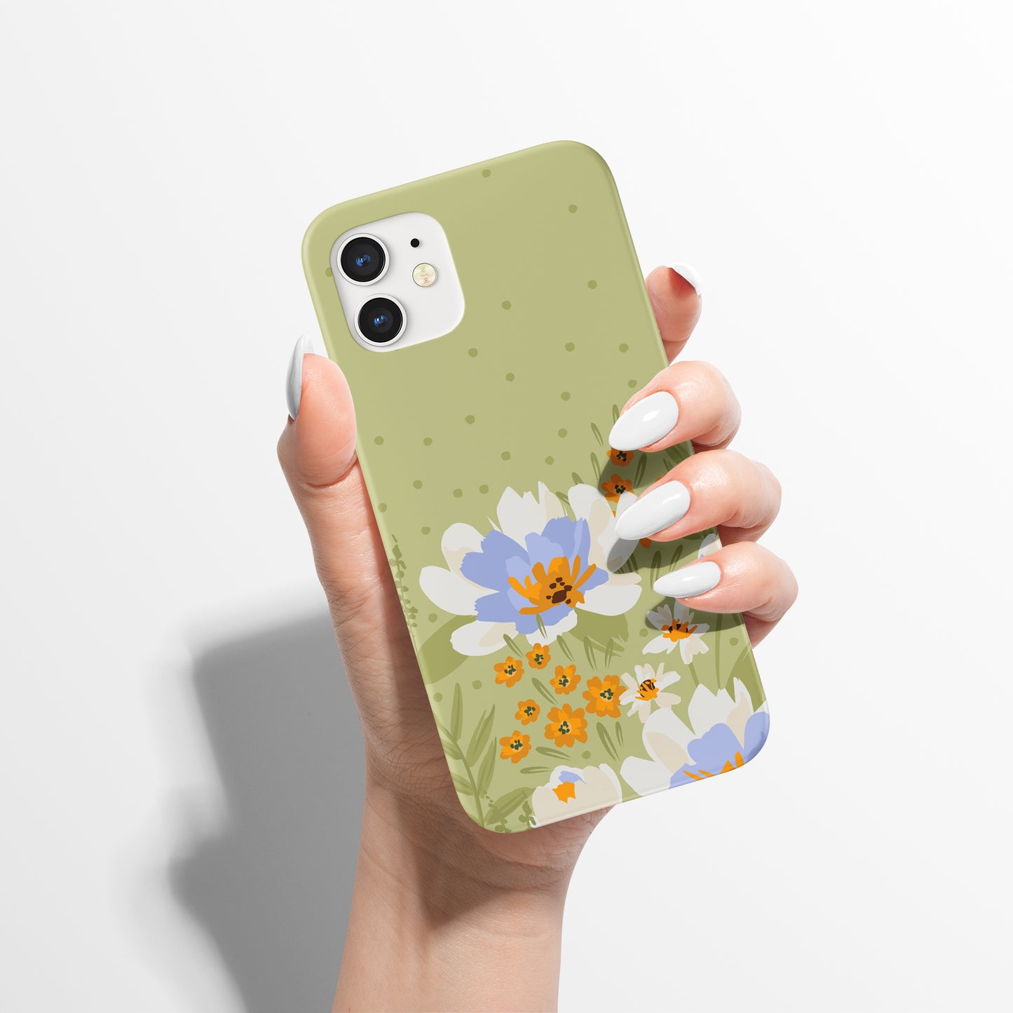 Green Handdrawn Meadow with Flowers iPhone Case