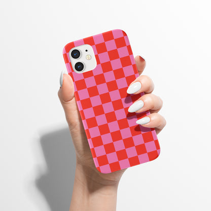 Red Pink Checkered Pattern iPhone Case