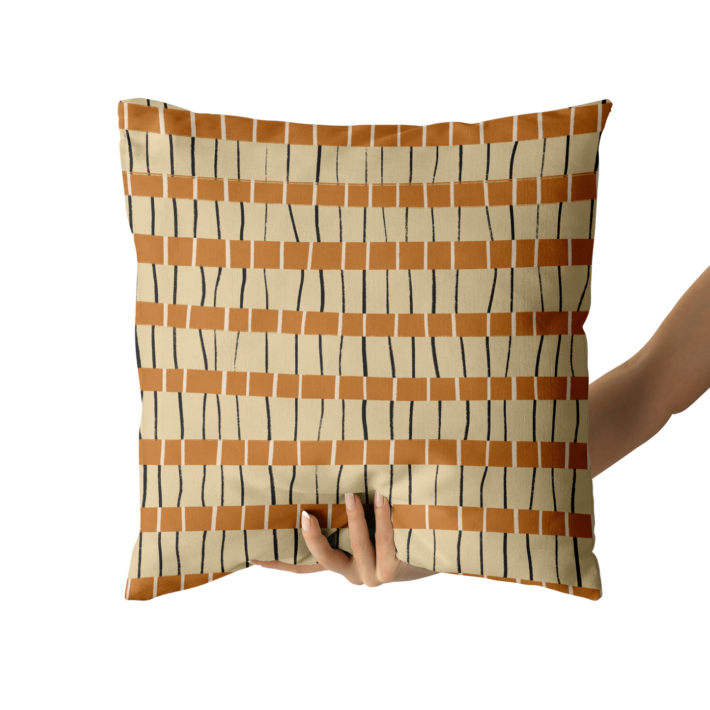 Rustic Beige Line Art Pattern Throw Pillow