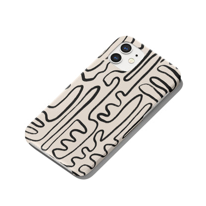 Beige iPhone Case with Abstract Line Art