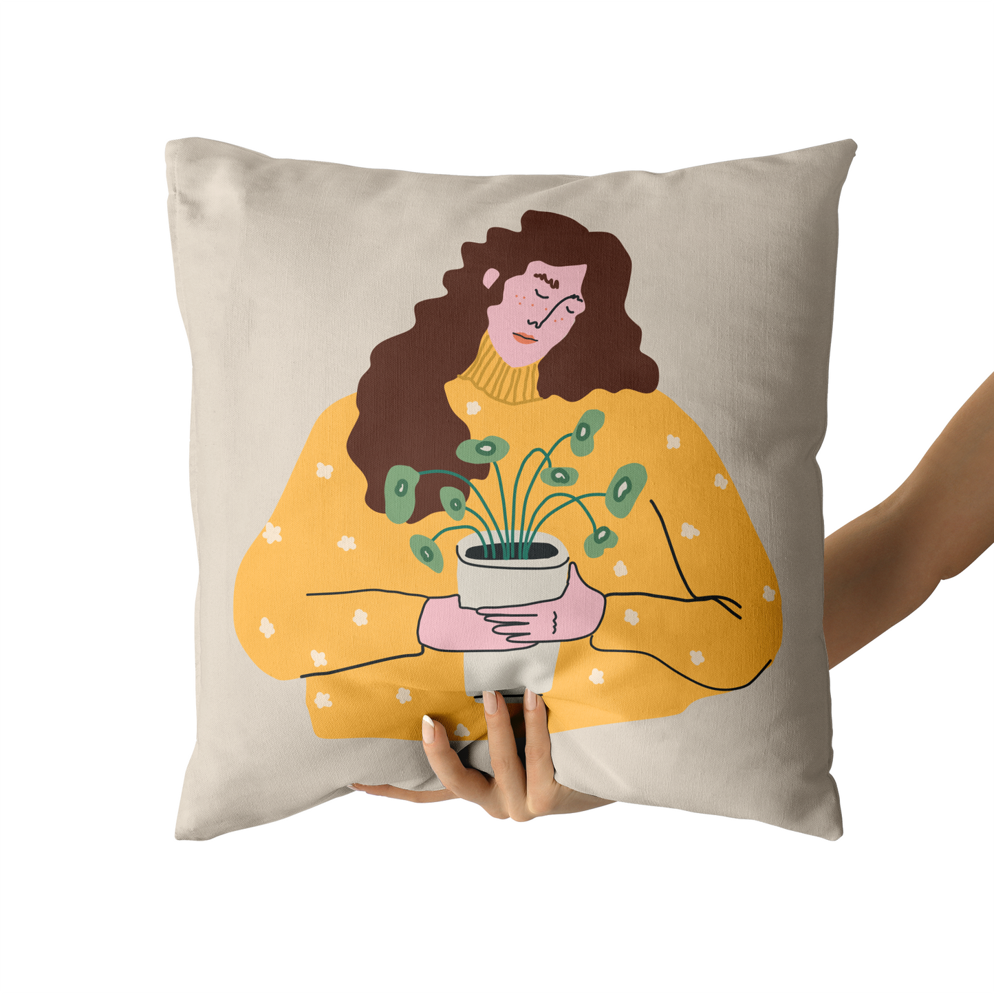Woman with a Plant Throw Pillow