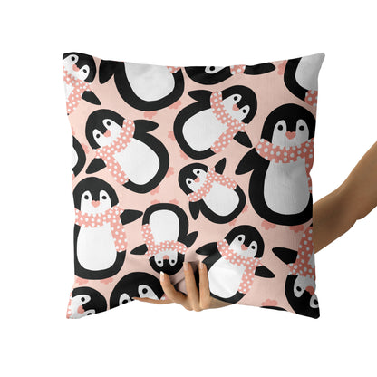 Pink Penguins Animal Pattern Nursery Room Decor Throw Pillow