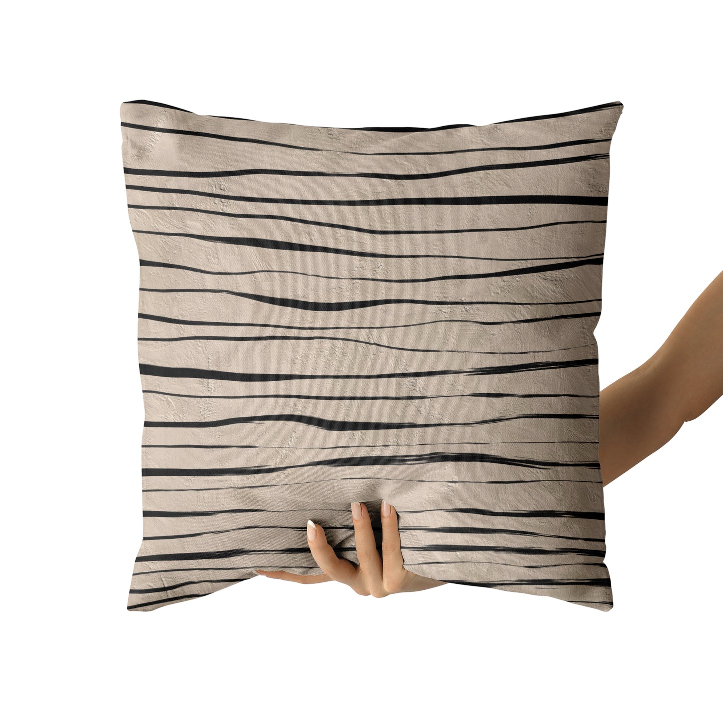 Beige Decorative Throw Pillow with Black Line Art